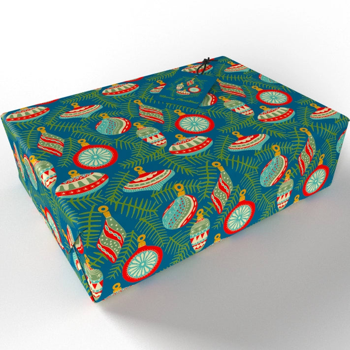 Christmas Baubles Teal Wrapping Paper