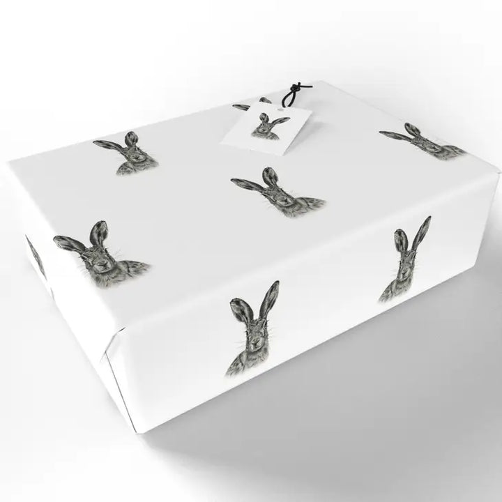 Black and White Hares Wrapping Paper