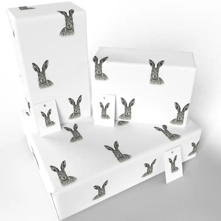 Black and White Hares Wrapping Paper