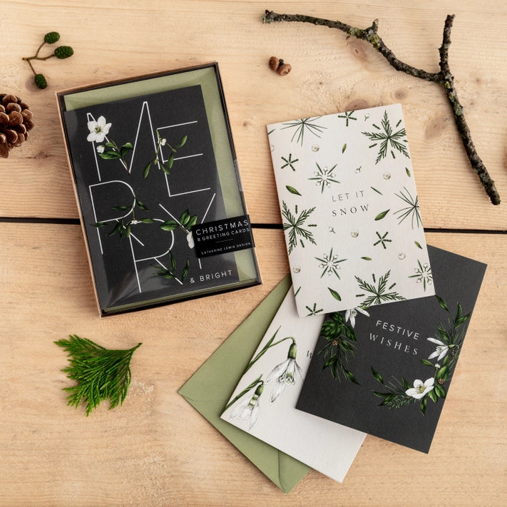 Box set of 8 Luxury Botanical Christmas Cards