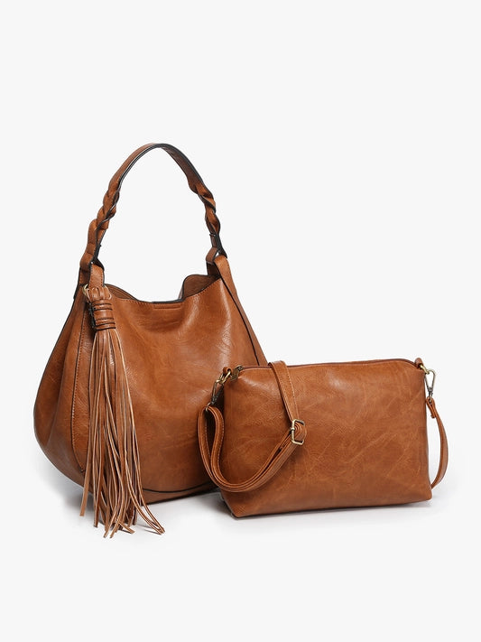 The Eloise Large Tassel Hobo w/Braided Handle. Two bags in one!