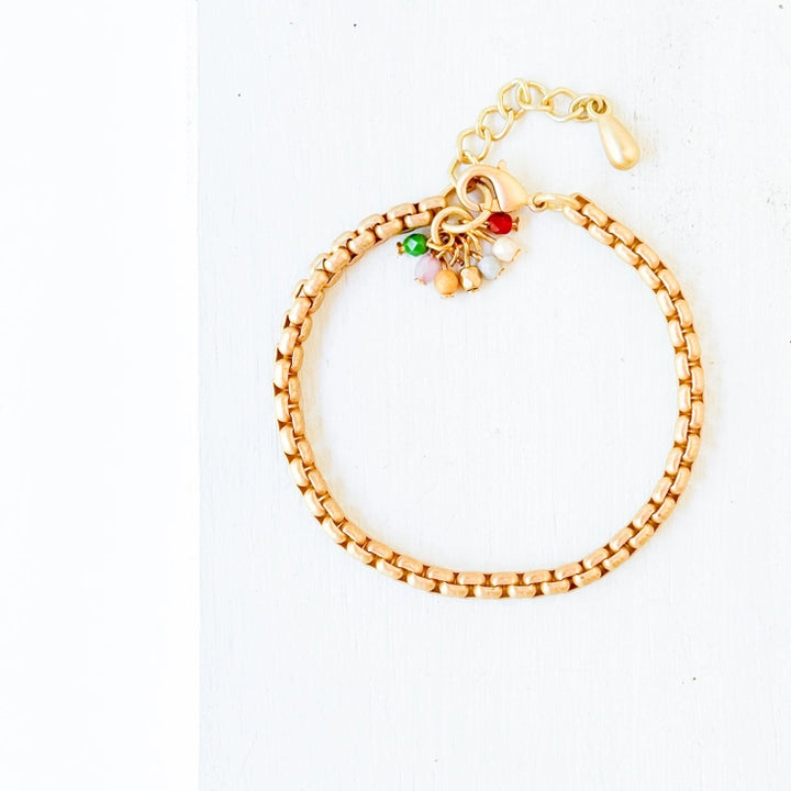 Adjustable Thick Gold Chain Bracelet With Bead Cluster