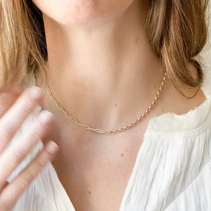 Two Style Dainty Gold PaperClip and Rolo Necklace