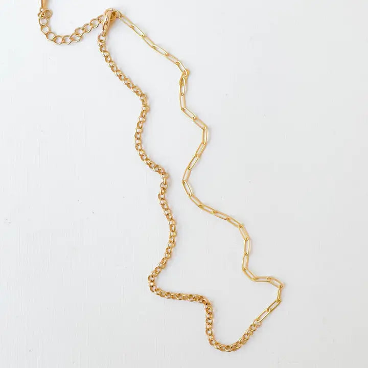 Two Style Dainty Gold PaperClip and Rolo Necklace