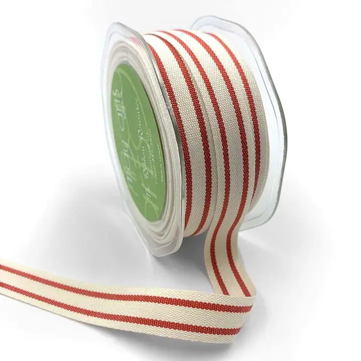 Woven Cotton Red Double Stripes Ribbon 5/8"