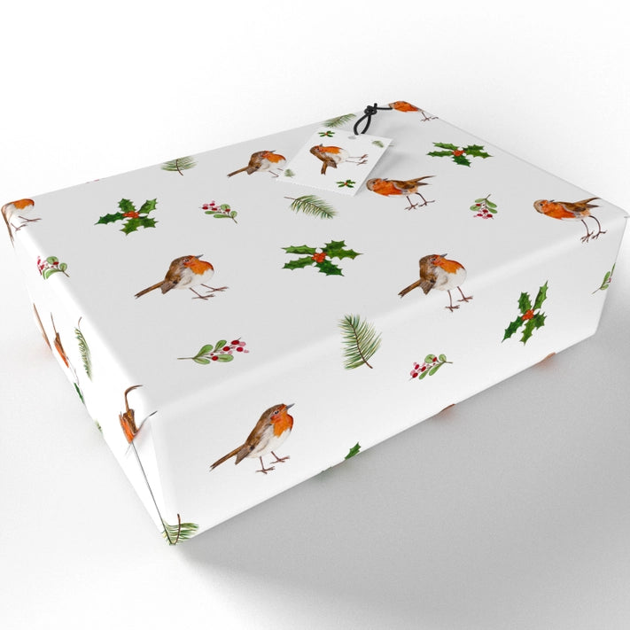 Christmas Robins and Holly Wrapping Paper