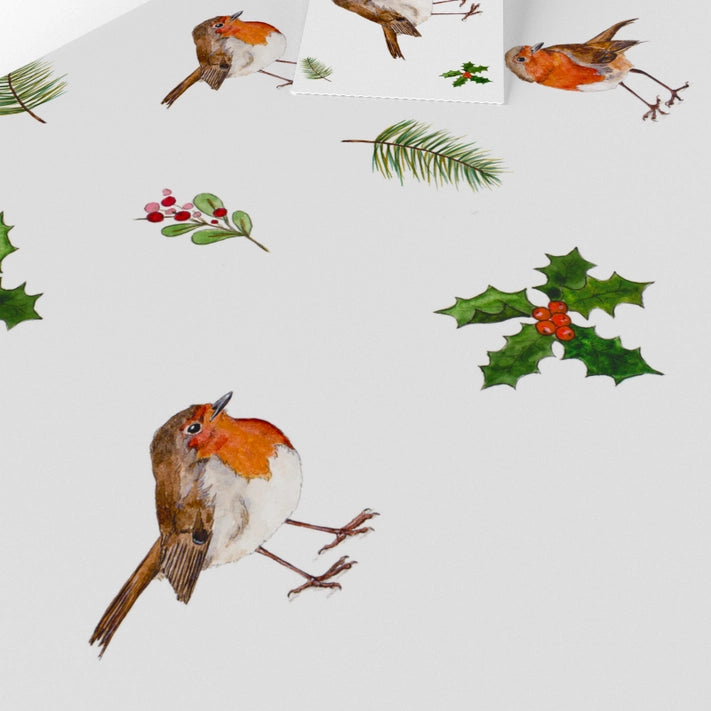 Christmas Robins and Holly Wrapping Paper