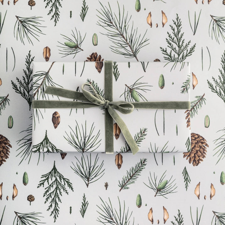 White Pine Grey Christmas Wrapping Paper