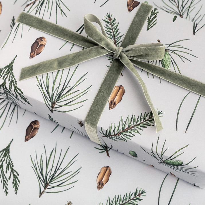 White Pine Grey Christmas Wrapping Paper